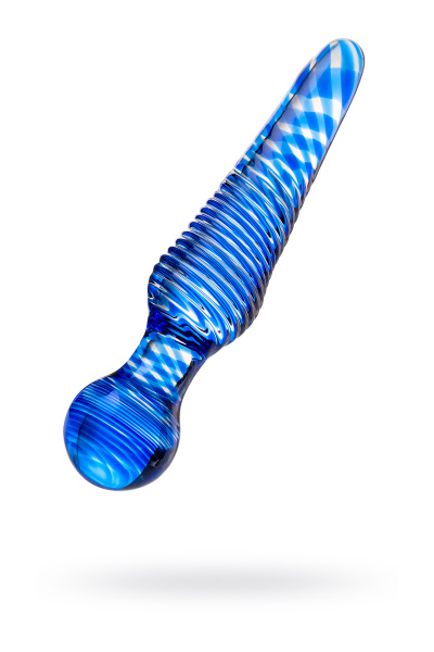 Двусторонний фаллоимитатор Sexus Glass, стекло,синий, 17 см
