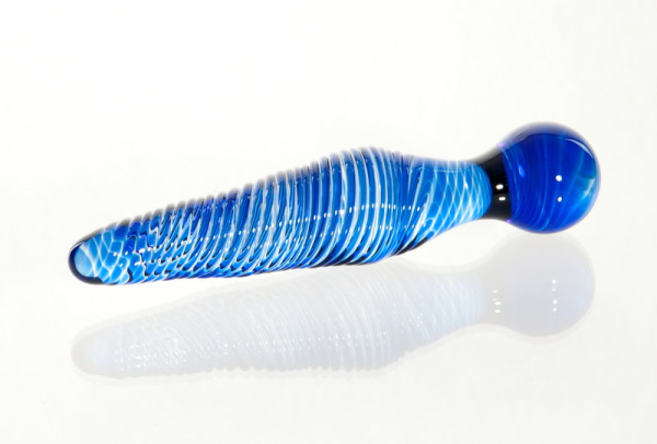 Двусторонний фаллоимитатор Sexus Glass, стекло,синий, 17 см
